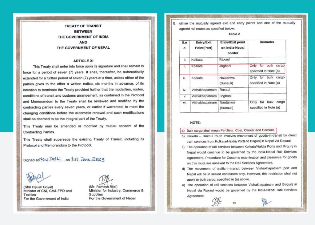 treaty of transit Bharat Nepal
